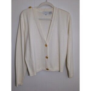 Vintage Jacobson's White Cardigan Size M Open Weave Preppy Pockets